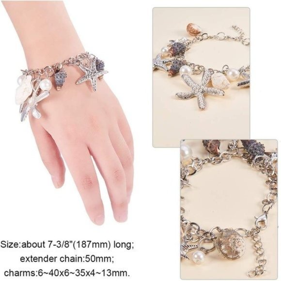 New 3 IN 1 Fashion Sea Shell Starfish Faux Pearl Collar Bib Statement Ch… - Picture 8 of 8